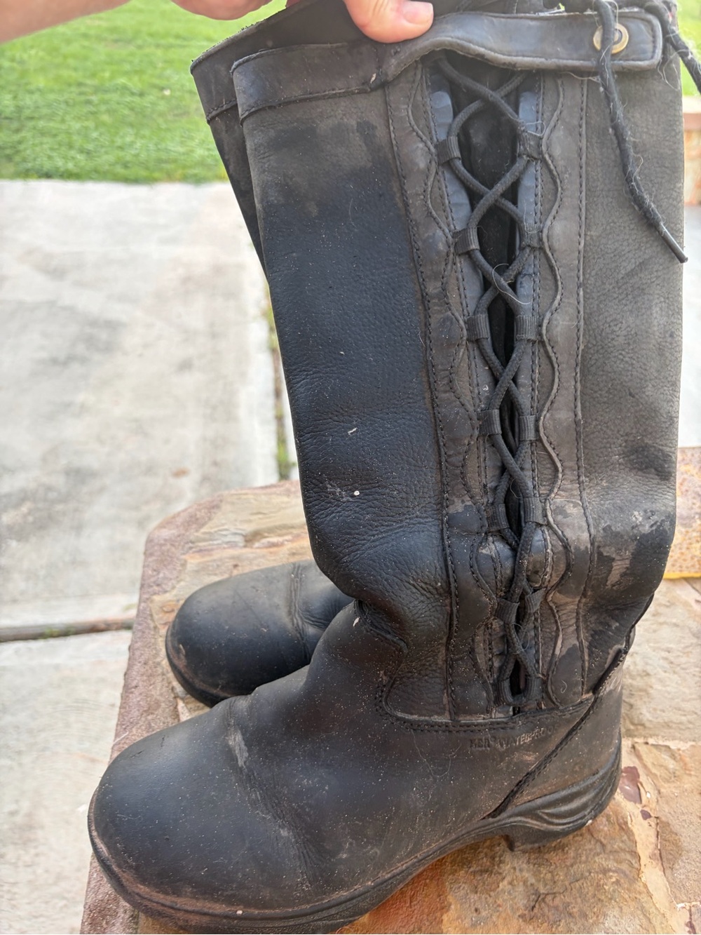 Dublin Black Lace-Up Riding Side-Detail Leather Boots Size 9.5